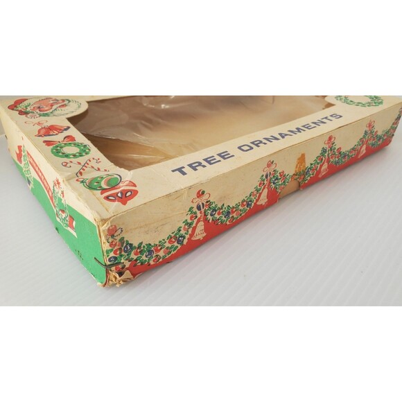 BOX ONLY VTG Christmas Ornament Empty USA 50s Cardboard Ephemera Santa Tree Lot - Picture 9 of 14